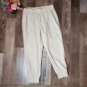 Calia by Carrie Underwood Faux Leather High Rise Jogger Cream Women's Large NWOT